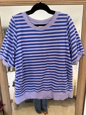 Anthropologie Maeve Striped Short Sleeve Sweatshirt